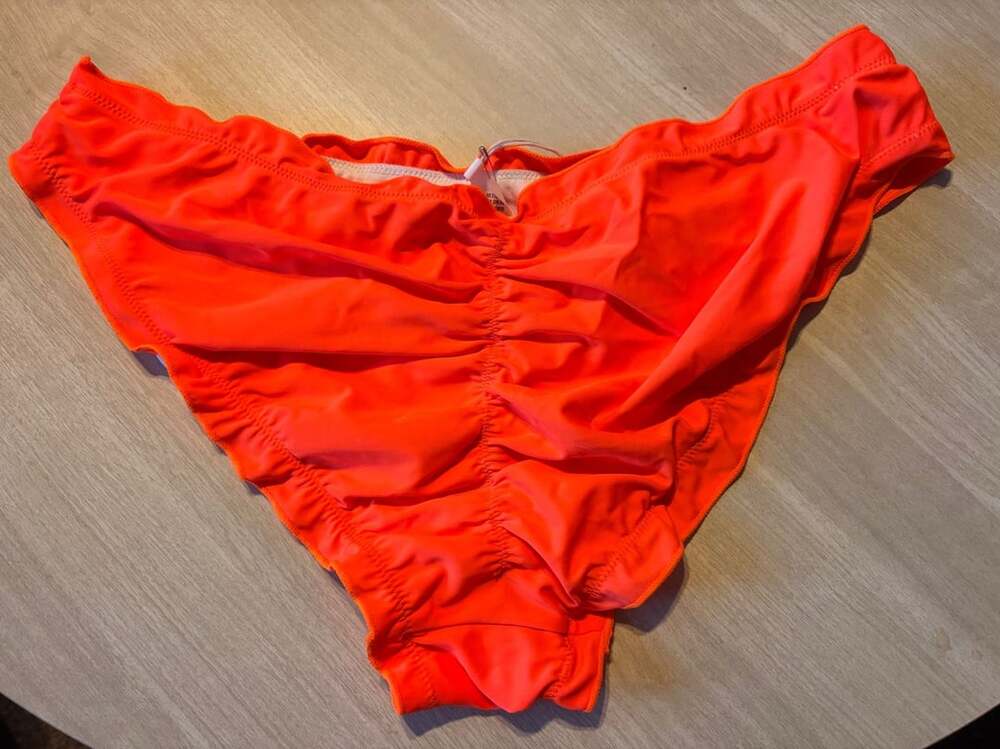 Drop The Walls Orange Ruffled Scrunch Bikini Bottoms